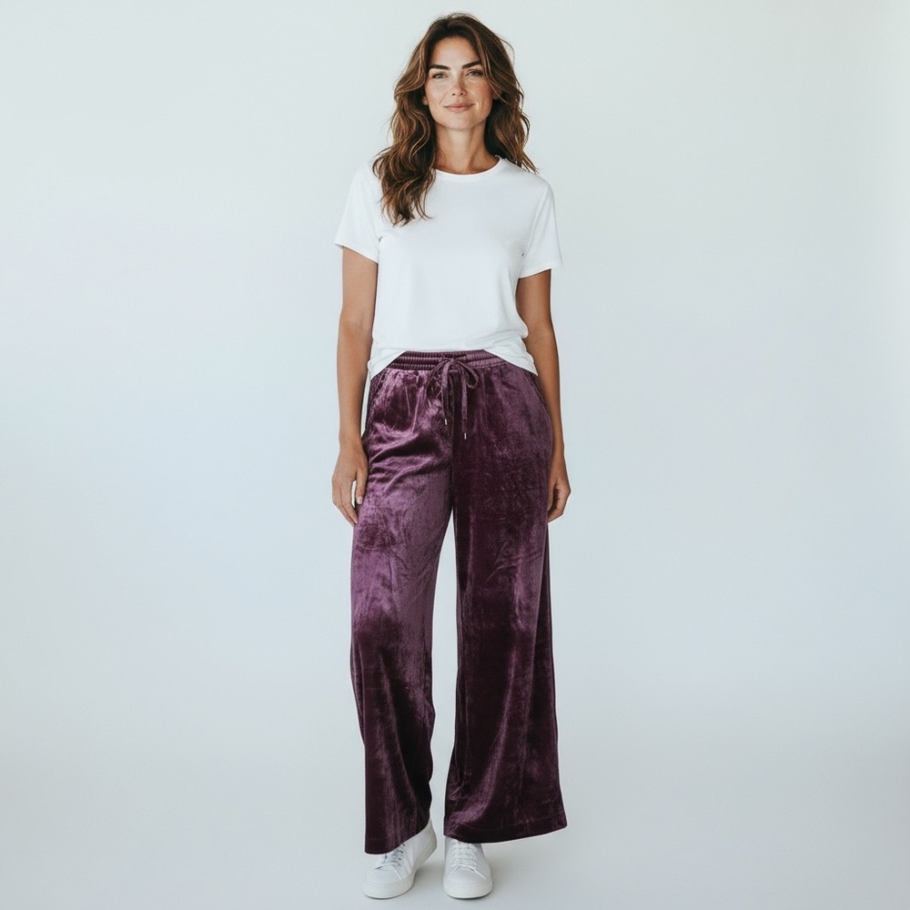NWT - Garnet Hill - Wide-Leg Velvet Pants - Burgundy/Maroon